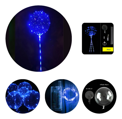 15 Globos Burbuja Led Azul Luminoso Porta Palito Inflador Azul Burbuja