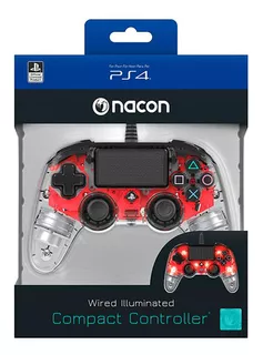 Mando Ps4 Nacon Controller Wired Illuminated Compact Red Color Rojo