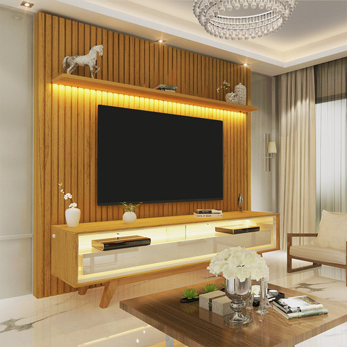 Painel Nobre Com Rack Requinte Gelius Naturale/off White