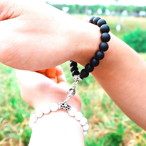 Pulsera De Distancia Iman Amistad Parejas -x2 Piedras Vidrio