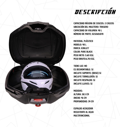 Caja Portaequipaje Trasera Para Motocicleta 48l