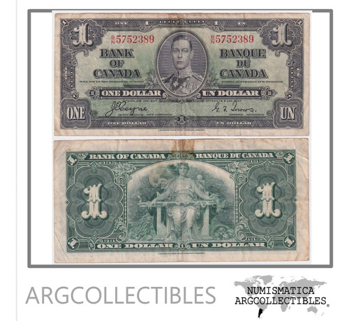 Canada Billete 1 Dolar 1937 P-58e Vf-