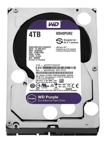 Disco Duro Wd Purple Surveillance Wd40purz 4tb Interno 3.5¿ 