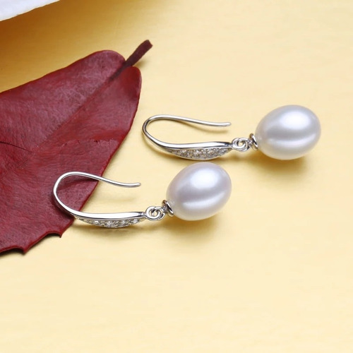 Imagen 5 de 5 de Aros Colgantes Perla Natural Y Plata Regalo Mujer Novias