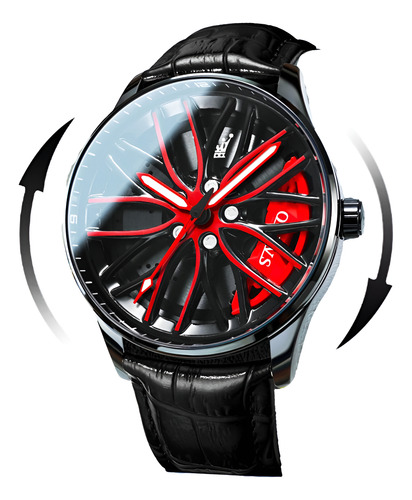 Reloj Deportivo Para Hombre De Rin Giratorio - Olevs Cuero Negro Rojo Negro