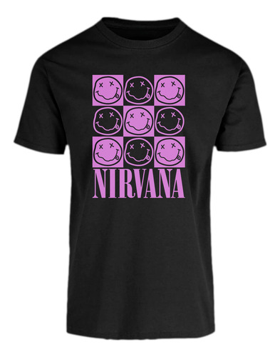 Playera Negra De Nirvana Com Estampado Lilla Grunge Rock