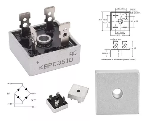 Imagen 3 de 6 de Puente De Diodos Rectificador 35a 1000v Kbpc3510 Kbpc 3510