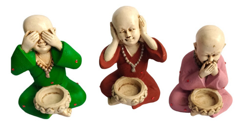 Trio Mini Monjes Buda Sabio Pintados No Veo No Oigo No Hablo