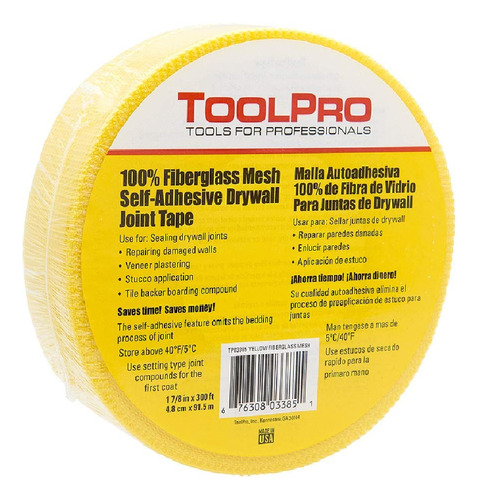 Toolpro Drywall Cinta Malla Amarillo 300 'roll