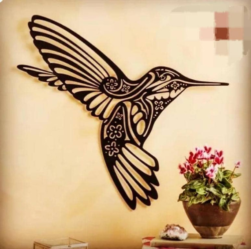 Cuadro Decorativo Colibrí Mándala En Mdf 