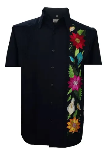 Guayabera negra con flores hotsell