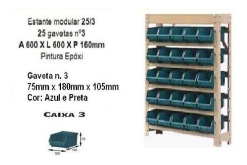 Estante Mod 25/3 Com 25 Gavetas Bin N. 3 Gaveteiro Caixa Bin