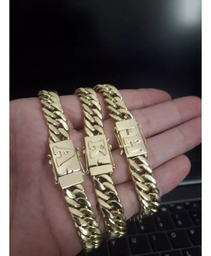 Pulseira Elos Duplos 20 Gramas Ouro 18k Fecho Letra