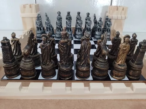 Jogo De Xadrez Temático Medieval 32 Peças Romano 1 Castelo