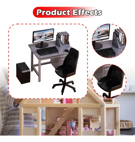 Set De Muebles En Miniatura 1:12 | Silla, Escritorio Y Accesorios Para Oficina