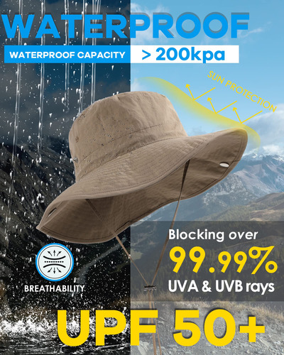 Sombrero De Lluvia Impermeable Mujer Ala Ancha Upf50 Color Talle