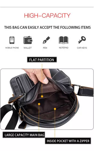 Bolso bandolera de piel auténtica para hombre