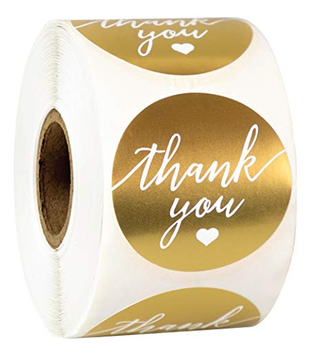 500 Thank You Label Sticker 1.5  Round With Gold And Wh...