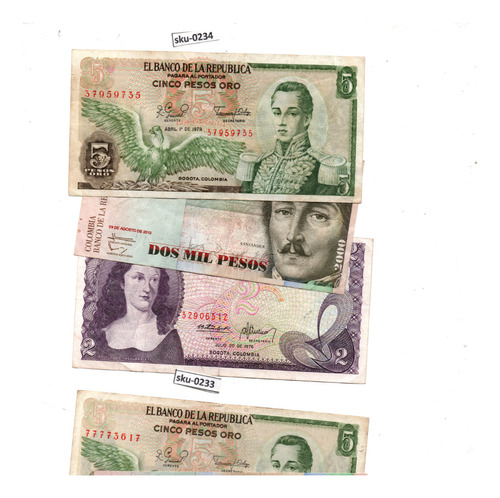 3 Billetes Historico   De Colombia 2 5 Pesos Oro 2000 Pesos