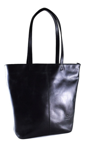 Bolsa De Dama Tote  100% Piel  Grabada Color Negro Acabado de los herrajes Niquel Diseño de la tela Rayado