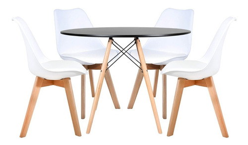 Juego De Comedor Eames Mesa Redonda + 4 Sillas Acolchonadas