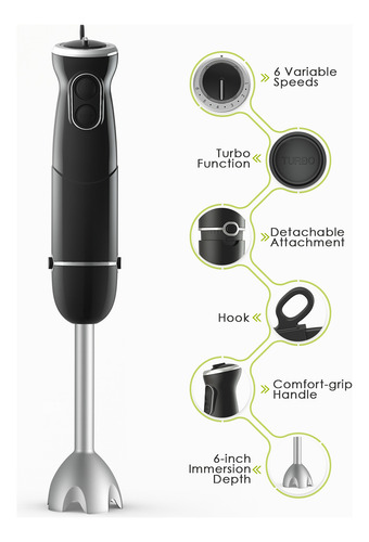 Liquidificador Manual 3 Em 1 De 500 W, 6, Turbo, Whisk & Fro