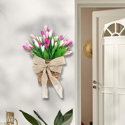 Spring Wreath, Hanging Basket For Front Door,
