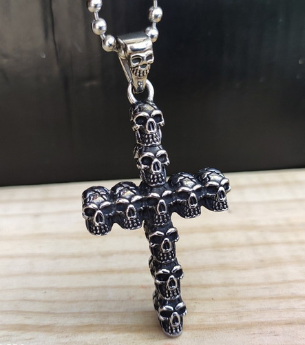 Imagen 3 de 5 de Collar Cadena Acero Inoxidable Cruz Calavera
