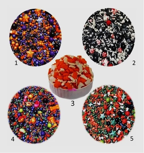 Imagen 1 de 2 de Sprinkles Halloween Granillo Confeti Comestible Paq 5 Mod