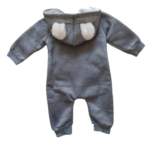 Mameluco Con Cierre Y Capucha Para Bebé Diseño Conejo Gris 0-3 M