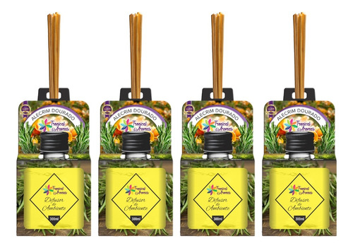 4 Unid. Difusor De Ambientes 300ml Tropical Aromas Alecrim