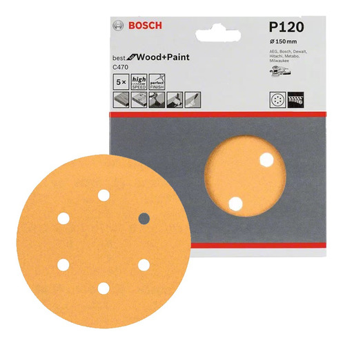 Set 5 Disco De Lija Con Velcro Bosch 150 Mm Grano 120