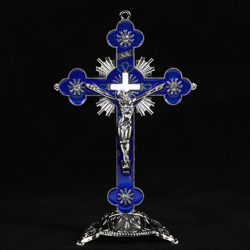 Crucifijo Y Estatuilla De Soporte Artesanía Azul Oscuro