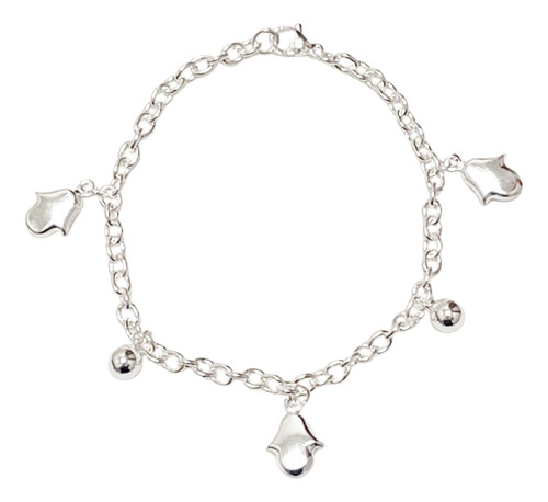 Pulsera De Acero Blanco Con Manitos Y Bolitas