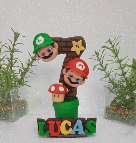Vela Topo De Bolo Em Biscuit Super Mário Bros