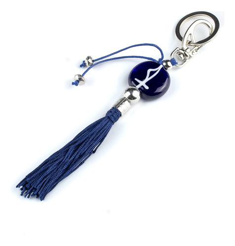 Chaveiro Ogum Azul Com Espada Escuro Em Murano 16 Cm