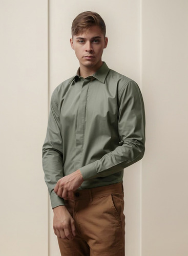 Camisa Clásica De Vestir De Hombre Bpremium Ccuello Italiano