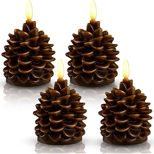 Juego De 4 Velas Led Forma De Piña De Navidad, Velas D...