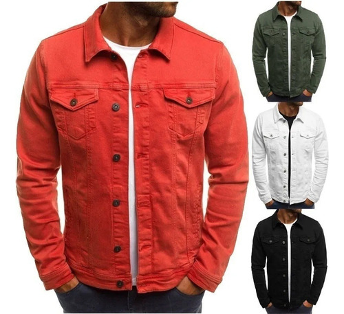 Chaqueta Fina De Jeans Para Hombre, Color Sólido, Rojo