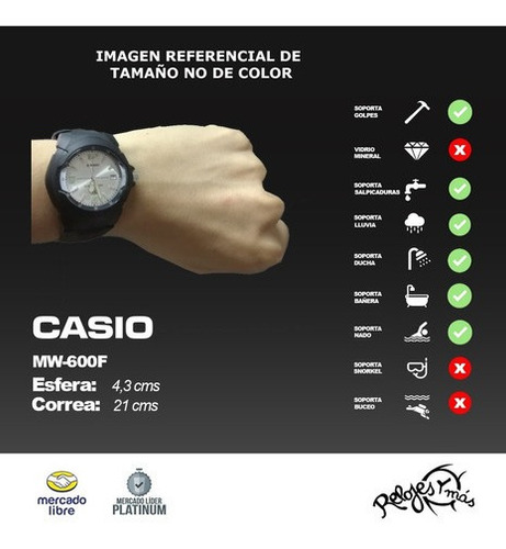 Imagen 5 de 8 de Reloj Casio Mw-600f Colores Surtidos/relojesymas Azul 2a