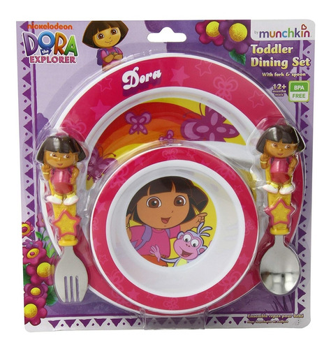 Munchkin Vajilla Niñas Dora Kit 2 Platos/ Cuchara / Tenedor 