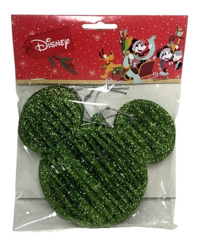 Kit 06 Enfeites Árvore De Natal Verde Glitter Mickey Disney