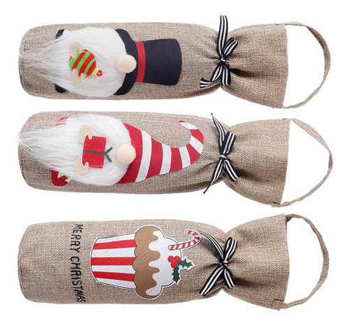 3 Fundas Para Botellas De Navidad, Adorables Fundas Para Bot