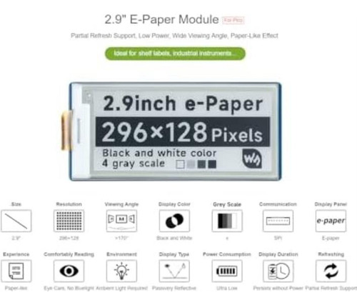 Waveshare Módulo De Pantalla De Tinta Electrónica De Papel E