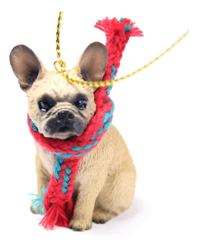 Bulldog Francés Tiny Miniature One Christmas Ornament Fawn -
