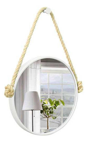 Espelho Decorativo Adnet Branco Alça Sisal Natural 40cm