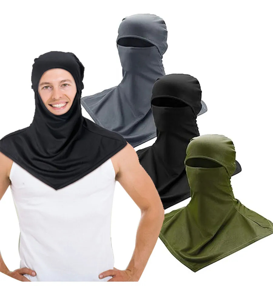 3pcs Pasamontañas Balaclava Grande Máxima Protección Sol Negro Gris Verde Militar Liso Universal