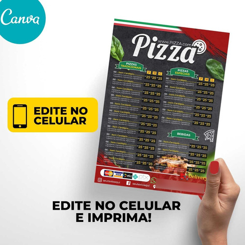 Menu Cardápio Para Pizzaria Edite E Imprima Fácil - Mod: 06
