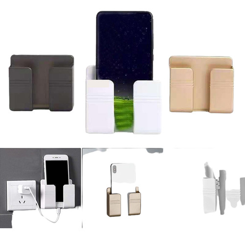 Imagen 4 de 6 de 3 Porta Celular Gris Mate Apertura Para Carga Pared Adhesivo