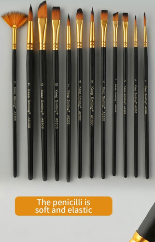 Set 12 Pinceles. Ideal Óleo Y Acrílico. Incluye Abanico.